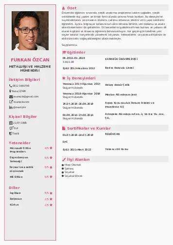 Metalürji Ve Malzeme Mühendisliği Cv Örnekleri cv indir